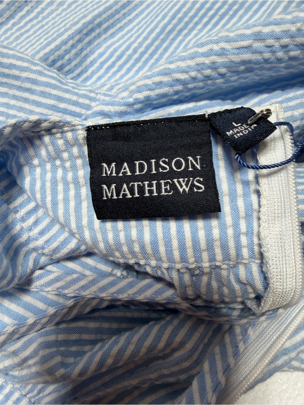 madison mathews blue striped open back tiered maxi dress nwt - Picture 4 of 6